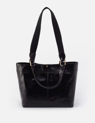 Romy Medium Tote in Polished Leather - Black