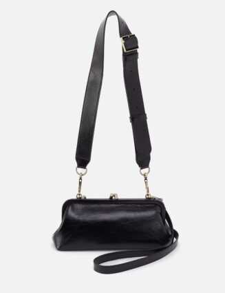 Alba Frame Small Shoulder Bag in Polished Leather - Black